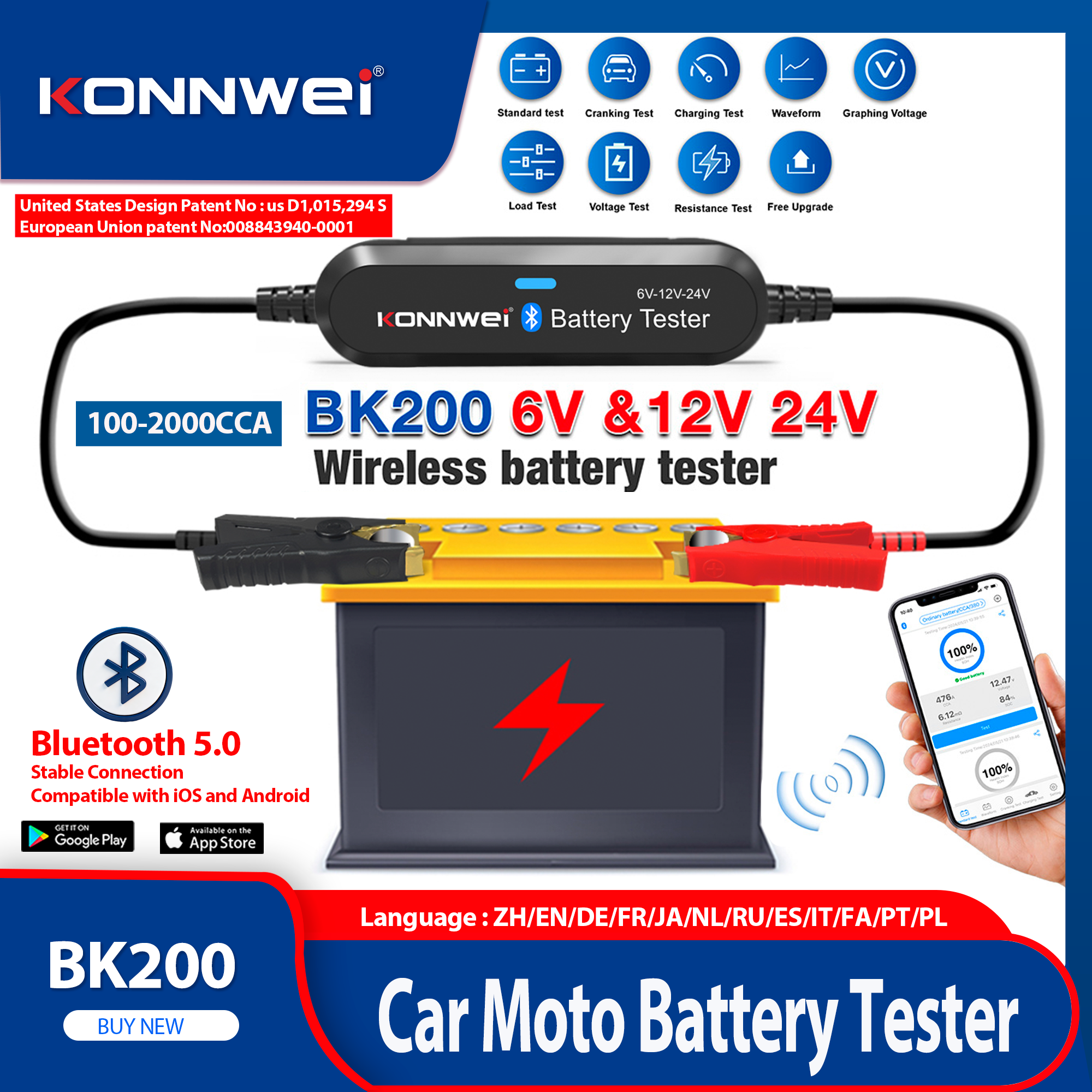 Battery Monitor Coulometer - 2026 KONNWEI BK200 Bluetooth 5.0 Car